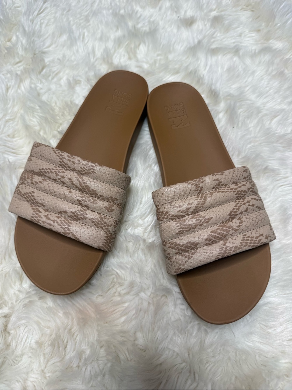Billabong Taupe Snake-Print Slide Sandals